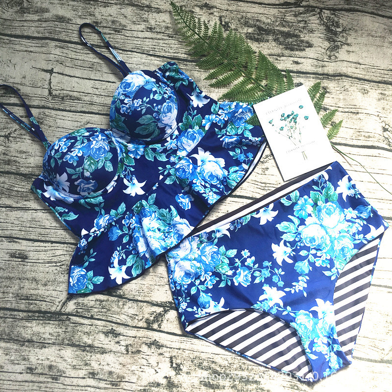 F4670Womens Adjustable Strap Floral Print Criss Cross Bikini Set